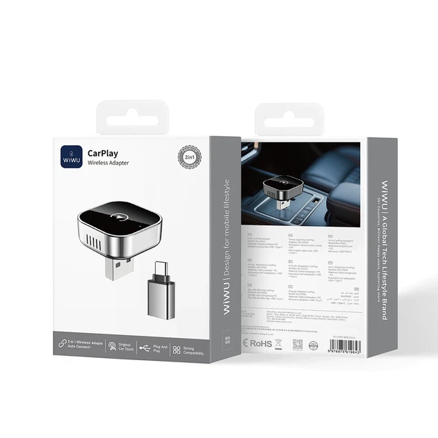 Адаптер WIWU CarPlay Wi-CP003 2-в-1 USB-A/USB-C Серебристый 145x105x45 мм - изображение 2