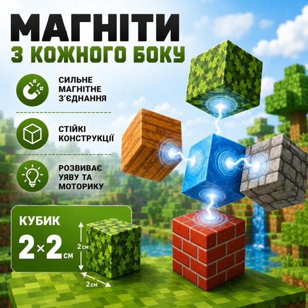 Магнитный конструктор в стиле Minecraft 100 деталей - детский 3D конструктор с магнитными кубиками. Майнкрафт. - изображение 2