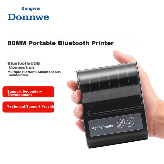 Портативний термопринтер Dongwei з Bluetooth,80 мм,576 DPI,інтерфейс USB та Bluetooth,підходить для супермаркетів,ресторанів та кухонь,підтримує швидкий друк для платформ доставки їжі - зображення 4