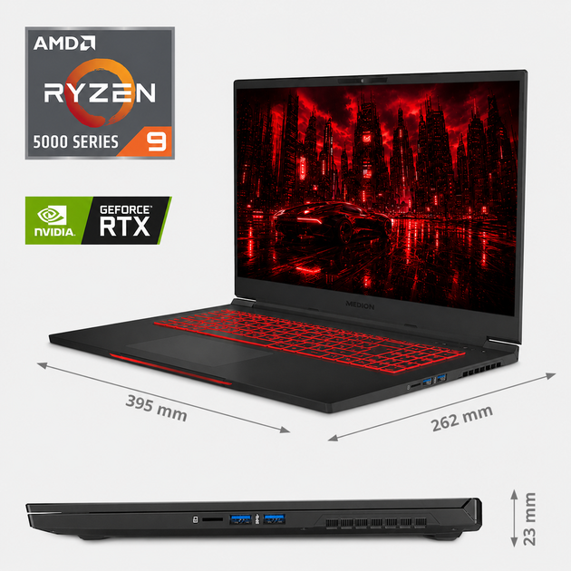 Ігровий ноутбук 17,3" Medion (Lenovo Group) Erazer Beast X25-MD | AMD Ryzen 9 5900HX | IPS (2560x1440) QHD 165 Гц | RAM 32 ГБ | SSD NVME 1 ТБ | Nvidia GeForce RTX 3080, 16 ГБ | Win11 (5346) - Уценка - Фото 5 Ігровий ноутбук 17,3" Medion (Lenovo Group) Erazer Beast X25-MD | AMD Ryzen 9 5900HX | IPS (2560x1440) QHD 165 Гц | RAM 32 ГБ | SSD NVME 1 ТБ | Nvidia GeForce RTX 3080, 16 ГБ | Win11 (5346) - Уценка - изображение 5