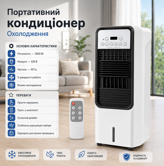 Напольный кондиционер RAF TOP RP 2026 3500 Вт с пультом дистанционного управления 3 скоростями охлаждения для дома офиса магазина - изображение 3