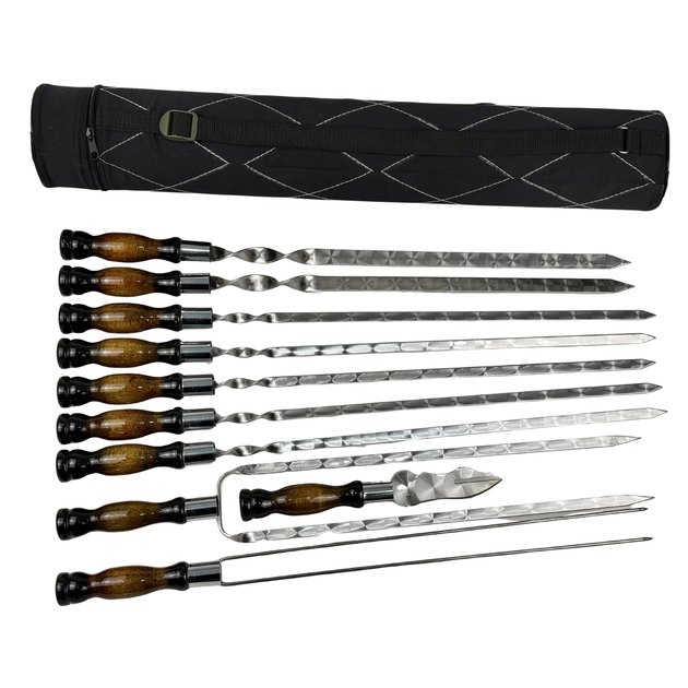 Набор шампуров "GRADIENT" в тубусе, 6 шампуров, 2 шампура для люля-кебаб, двойной шампур, овощной шампур и вилка нож - изображение 3