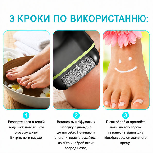 Электрическая роликовая пемза для пяток, 3 сменные насадки, дисплей, белая - изображение 6