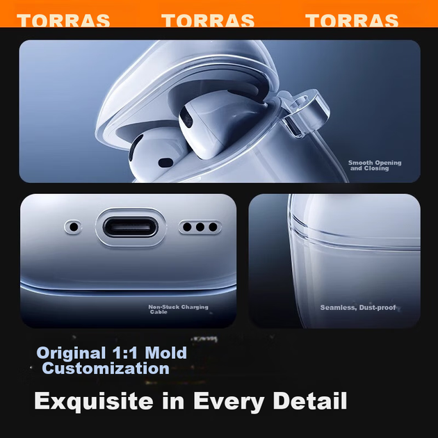 Чехол TORRAS для Apple AirPods 4 силиконовый противоударный прозрачный - Фото 4 Чехол TORRAS для Apple AirPods 4 силиконовый противоударный прозрачный - изображение 4