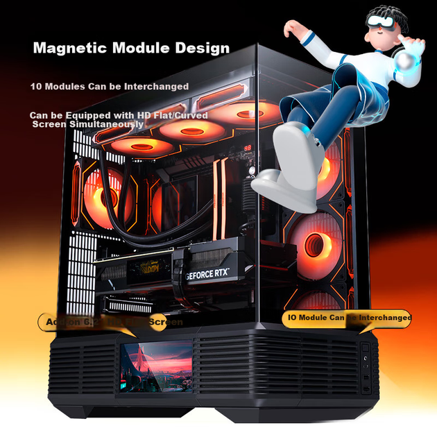Игровой компьютерный корпус SAMA Jingjie Lite Black ATX Seaside View с модульной конструкцией / звукоизолирующей системой / разъемом для материнской платы сзади / двумя местами для водяного охлаждения 360 мм / разъемом Type-C - изображение 6