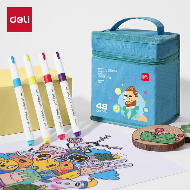 Маркеры акриловые Deli HM330-48 круглый корпус, для рисования и раскрасок, 48 цветов - изображение 4