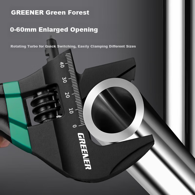 Розвідний ключ GREENER із широким ротом, розвідний ключ із короткою ручкою, спеціальний для ванної кімнати у вузькому просторі, чорнений із зубцями, 8 дюймів - зображення 8