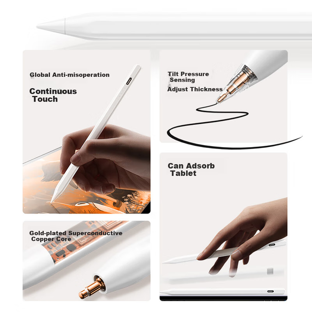 Стилус BIAZE для iPad второго поколения, совместимый с планшетами Apple iPad 11/Pro/Air/Mini. Универсальное прочное магнитное крепление 2026. Альтернатива Apple Pencil Pro. - зображення 7