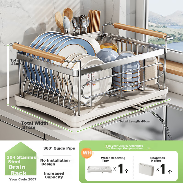 Набор для хранения мисок и тарелок Shuaishi Kitchen из нержавеющей стали 304: сушилка для посуды, органайзер для столовых приборов, полка для хранения. - изображение 5