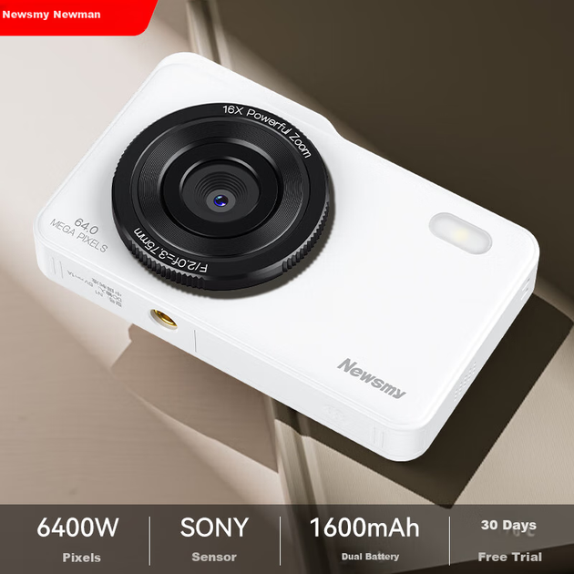 Цифровая фотокамера Newsmy N1 с двумя камерами для студентов, высококачественная портативная камера начального уровня с функцией передачи данных на телефон, компактная камера для путешествий и использования в кампусе, ретро-матрица CCD, 64 ГБ, белый цвет. - изображение 2