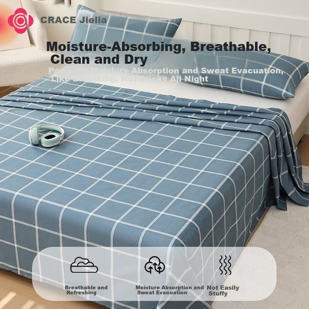 Простыня Grace из полиэстера с начесом 230x250 см, синяя - Фото 7 Простыня Grace из полиэстера с начесом 230x250 см, синяя - изображение 7