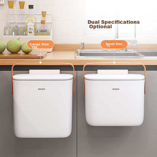 Ведро для мусора Ecoco E23115 настенное подвесное 7 л с крышкой, для кухни, ванной и гостиной, серое - изображение 6