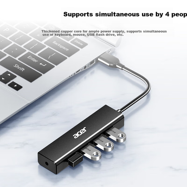 USB-хаб Acer 3.0, док-станція розширення, високошвидкісний 4-портовий адаптер-хаб, сумісний із настільними комп'ютерами та ноутбуками, багатопортовий конвертер, подовжувач, 1 метр - Фото 5 USB-хаб Acer 3.0, док-станція розширення, високошвидкісний 4-портовий адаптер-хаб, сумісний із настільними комп'ютерами та ноутбуками, багатопортовий конвертер, подовжувач, 1 метр - зображення 5
