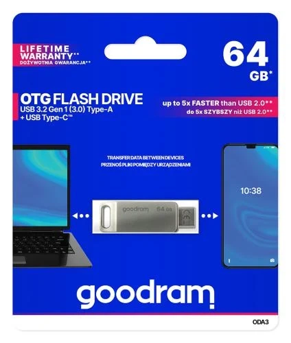 Флеш накопичувач USB 64Gb Goodram ODA3, Silver, Type-C / USB 3.2 Gen 1 (ODA3-0640S0R11) - зображення 4