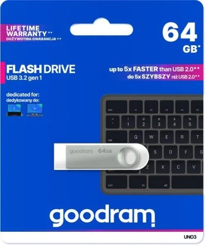 Флеш накопитель USB 64Gb Goodram UNO3, Silver, USB 3.2 Gen 1 (UNO3-0640S0R11) - изображение 3