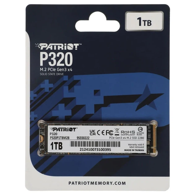 Накопитель SSD M.2 Patriot P320 1TB NVMe 2280 3000 МБ/с черный - Фото 2 Накопитель SSD M.2 Patriot P320 1TB NVMe 2280 3000 МБ/с черный - изображение 2