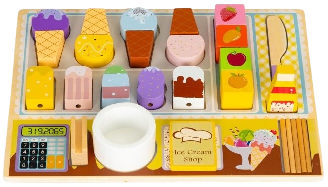 Дерев'яна дошка магазин морозива EcoToys 27 елементів TL91084 (5903769979714) - Фото 1 Дерев'яна дошка магазин морозива EcoToys 27 елементів TL91084 (5903769979714) - зображення 1
