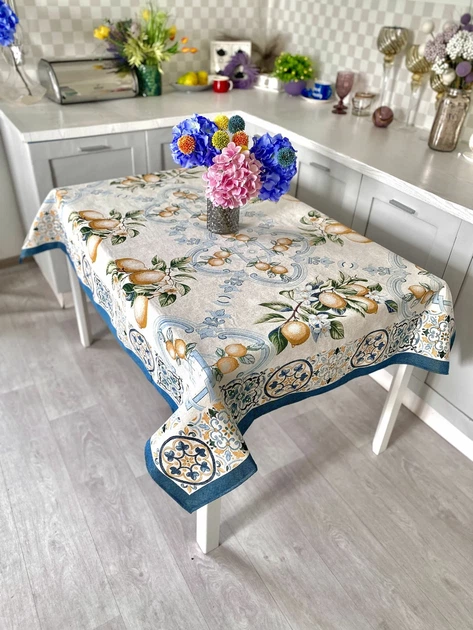 Скатерть гобеленовая Limaso G-34395 137х180 см Прямоугольная Лимоны 74% полиэстер, 23% хлопок, 3% акрил Синяя - Фото 3 Скатерть гобеленовая Limaso G-34395 137х180 см Прямоугольная Лимоны 74% полиэстер, 23% хлопок, 3% акрил Синяя - изображение 3