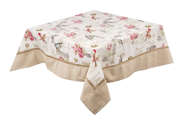 Скатертина Pasero квадратна 150х150 см 100% бавовна квітковий принт бежевий - Фото 1 Скатертина Pasero квадратна 150х150 см 100% бавовна квітковий принт бежевий - зображення 1