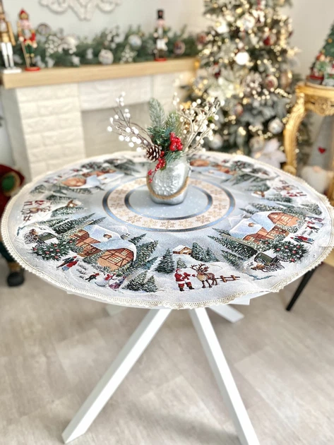 Скатерть гобеленовая Новогодняя ROUND723M Ø90 см Серый 70% полиэстер 23% хлопок 3% акрил 4% металлическое волокно - Фото 3 Скатерть гобеленовая Новогодняя ROUND723M Ø90 см Серый 70% полиэстер 23% хлопок 3% акрил 4% металлическое волокно - изображение 3