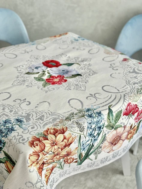 Скатерть гобеленовая MANDALAS FLOWERS 137х137 см 40% полиэстер 60% хлопок серый - изображение 5
