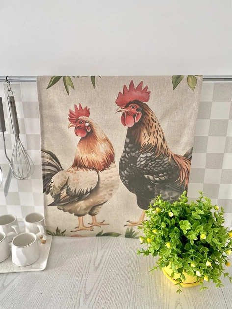 Набір кухонних рушників Happy Chickens 45х65 см 100% бавовна Принт Ассорти 2 шт. - зображення 7