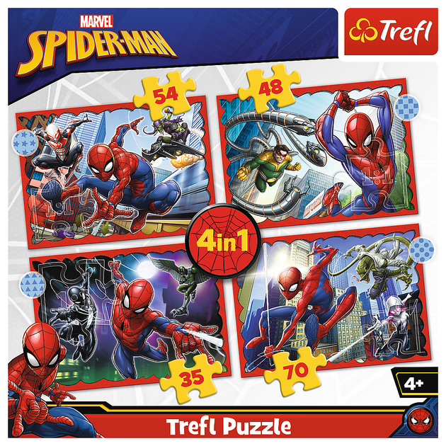 Zestaw Puzzle Trefl Bohaterski Spider-Man 4 w 1 35/48/54/70 elementów 34384 (5900511343847) - obraz 2