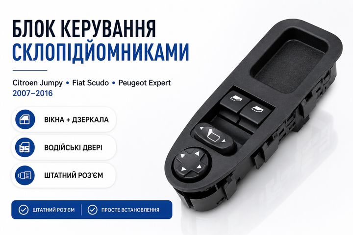 Кнопка склопідйомника Citroen Jumpy Fiat Scudo Peugeot Expert чорна блок керування вікнами 2007-2016 - изображение 2