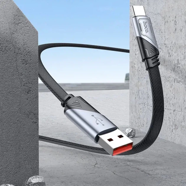 Кабель для передачі даних Hoco USB - Type-C 5A 1.2 м нейлон чорний (U119) - зображення 2