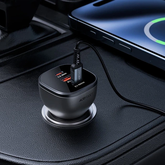Автомобильное зарядное устройство ACEFAST B14 165W 2xUSB-C 1xUSB-A цинковый черный - изображение 7