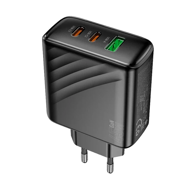 Мережевий зарядний пристрій HOCO CS26A 45W 3 порти USB Type-C/Type-A чорний - зображення 3