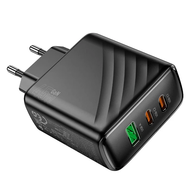 Мережевий зарядний пристрій HOCO CS26A 45W 3 порти USB Type-C/Type-A чорний - зображення 5