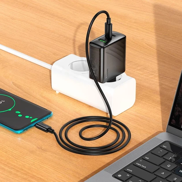 Мережевий зарядний пристрій HOCO CS26A 45W 3 порти USB Type-C/Type-A чорний - зображення 8