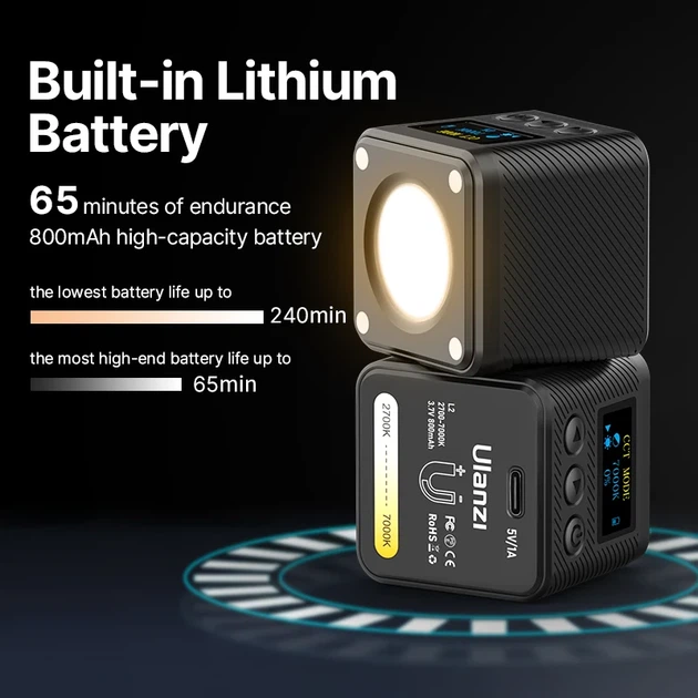 Видеосвет LED Ulanzi L2 Bi-color 5W ABS-пластик черный IP68 70 г - изображение 18