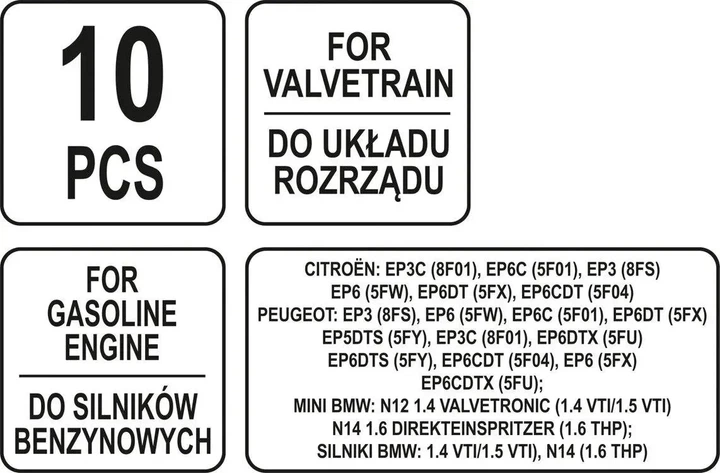 Набір фіксаторів ГРМ YATO для бензинових двигунів PSA MINI 10 шт YT-06001 - Фото 5 Набір фіксаторів ГРМ YATO для бензинових двигунів PSA MINI 10 шт YT-06001 - зображення 5