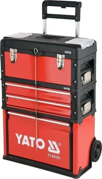 Чемодан-тележка YATO с инструментами 3 секции 78 предметов на 2 колесах с выдвижной ручкой YT-09104 - изображение 3