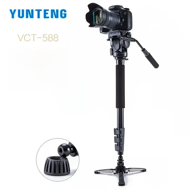 Алюминиевый монопод Yunteng VCT-588 65-166 см с гидравлической головой и складной опорой для видеокамеры и DSLR - изображение 2