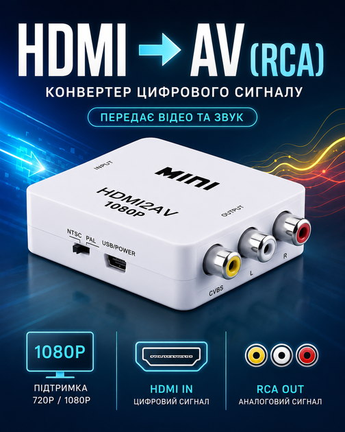 Конвертер HDMI в AV RCA 720P/1080P переходник для телевизора белый - изображение 2