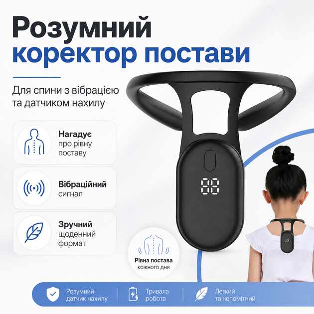 Коректор постави для здоров'я спини Posture training device Розумний коректор постави для моніторингу постави USB Чорний - зображення 11