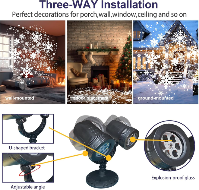 Светодиодный проектор снежинок Borelor SnowLight IP65, LED рождественская иллюминация для дома и улицы, пульт, таймер, водонепрони - изображение 6