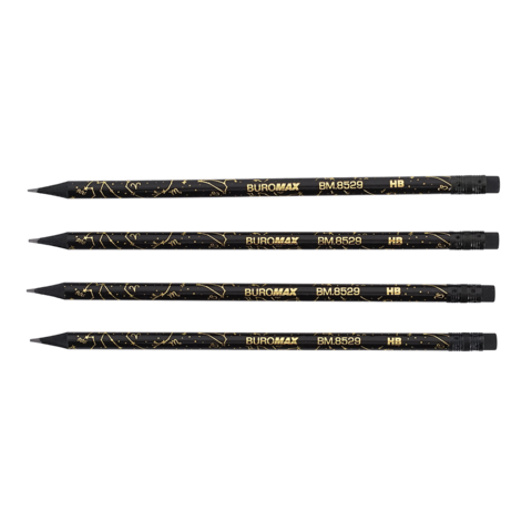 Олівець графітовий BUROMAX 8529 HB з гумкою, BLACK ZODIAC (100) /BM.8529/ - изображение 3