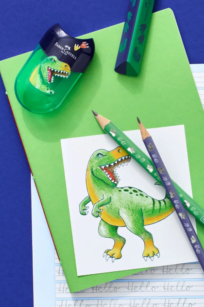 Олівець графітовий Faber-Castell 111519 DINOSAUR BLUE HВ 2шт+гумка+чинка /111519/ - изображение 4