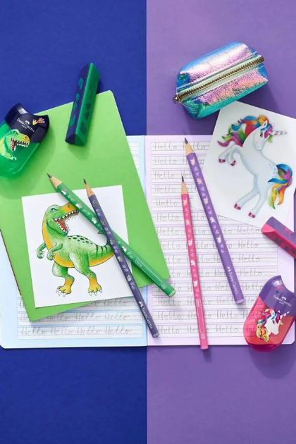 Олівець графітовий Faber-Castell 111519 DINOSAUR BLUE HВ 2шт+гумка+чинка /111519/ - изображение 5