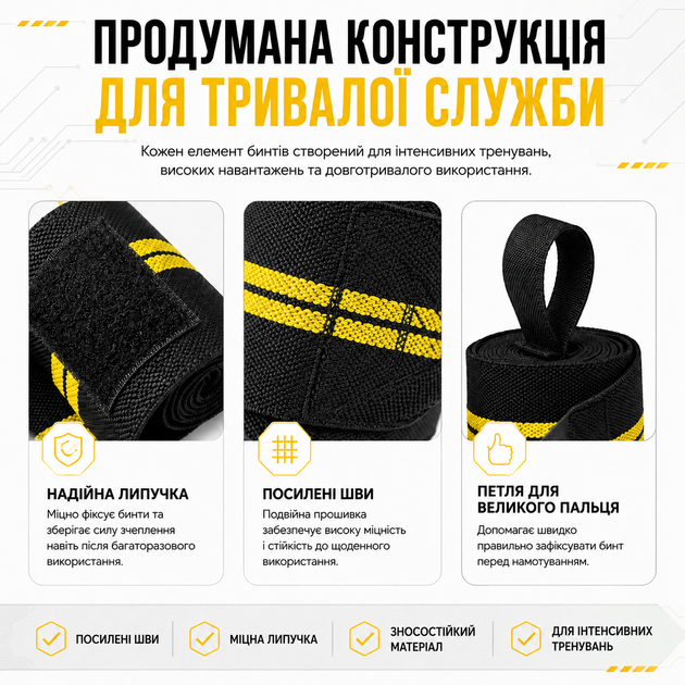 Бинты на запястье Vilico AB136 кистевые, для пауэрлифтинга, бодибилдинга и силовых тренировок, желтые - изображение 7