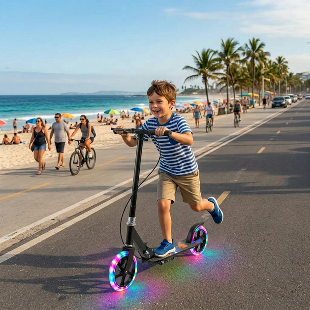 Самокат двухколесный складной со светящимися LED колесами 200 мм Scooter City Riding 671-2 Black-Yellow-Multicolor - зображення 9