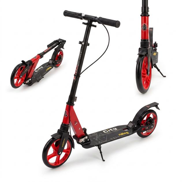 Самокат двухколесный складной с колесами 200мм и дисковым тормозом Scooter City Riding 659 Red-Black - зображення 2