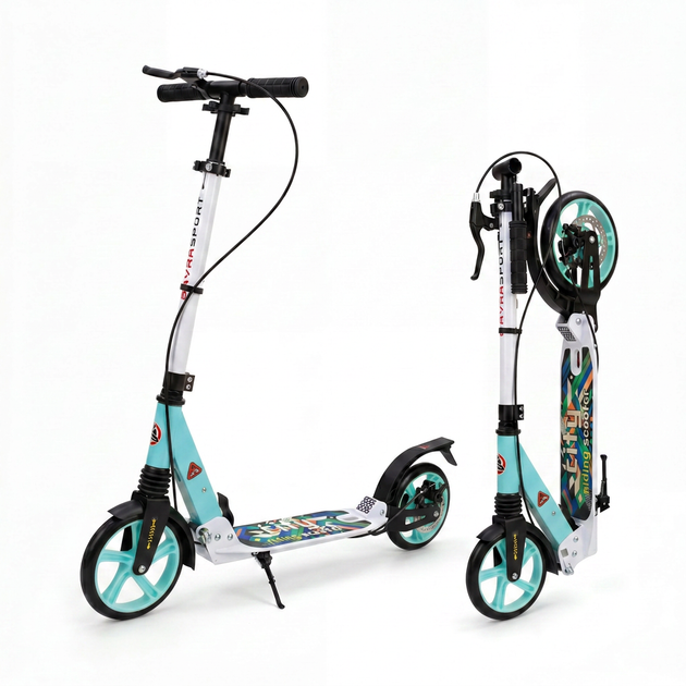 Самокат двухколесный складной с колесами 200мм и дисковым тормозом Scooter City Riding 659 Mint-White - изображение 7