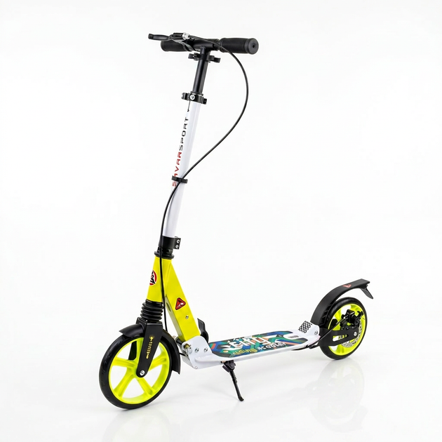 Самокат двухколесный складной с колесами 200мм и дисковым тормозом Scooter City Riding 659 White-Neon Green - изображение 4