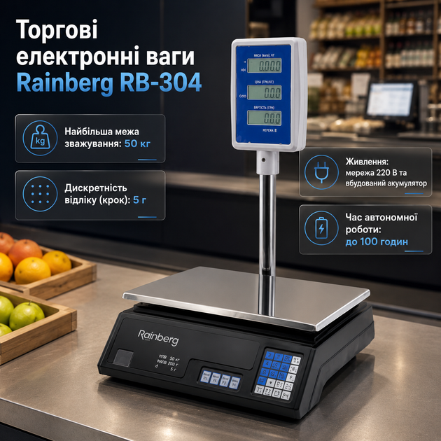 Торговые электронные весы Rainberg RB-304 50 кг цифровые настольные для магазина рынка выездной торговли - изображение 4