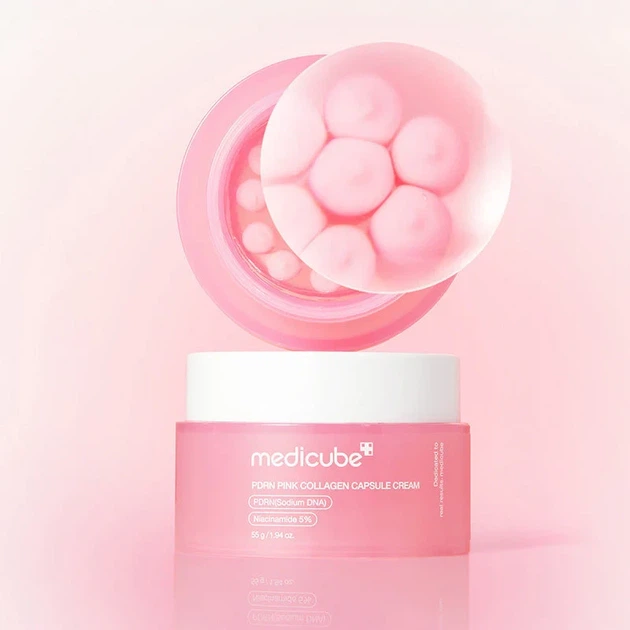 Крем для обличчя MEDICUBE PDRN Pink Collagen Capsule Cream 55 g — відновлення пружності та інтенсивне зволоження шкіри - изображение 2